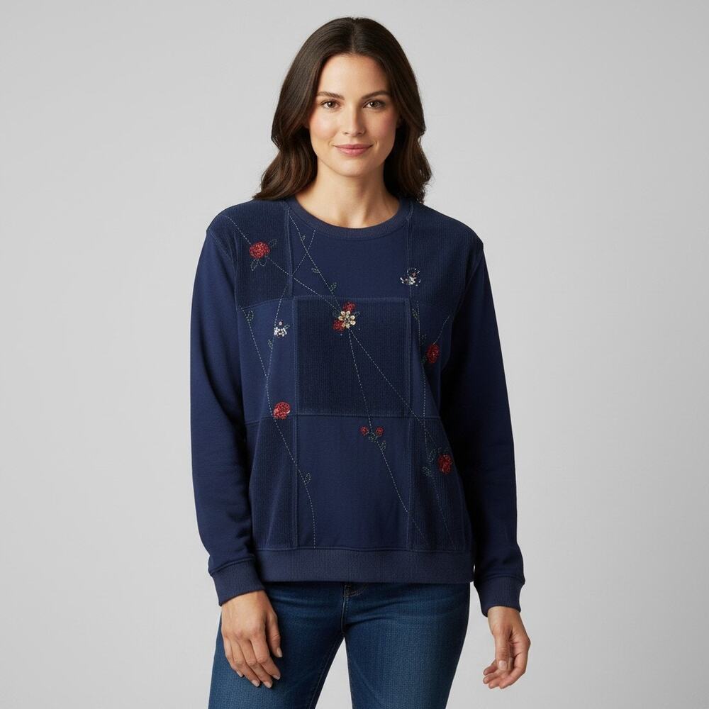 Vintage Koret City Blues Petites Pullover Sweatshirt Large Red Embroidered 80's
